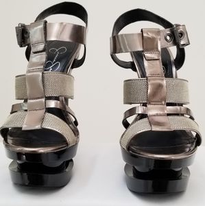Jessica Simpson pewter colored heeled 6" sandals